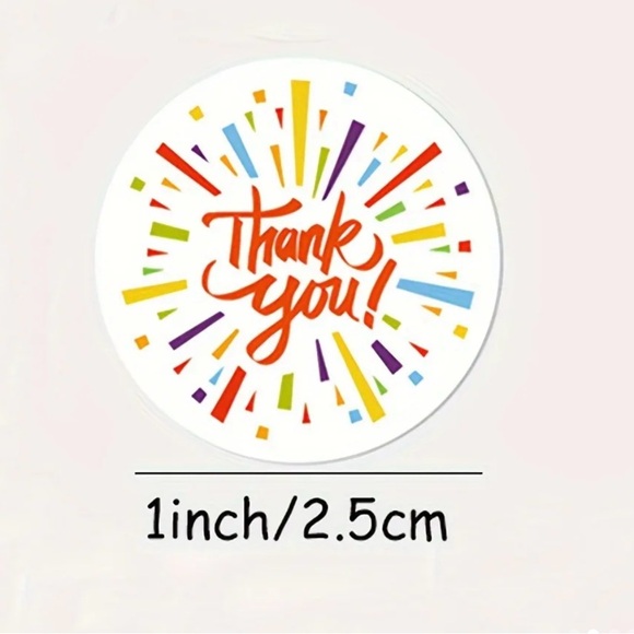 Roll of 500 Round Confetti Thank You Stickers Bright Colors. - Picture 5 of 6